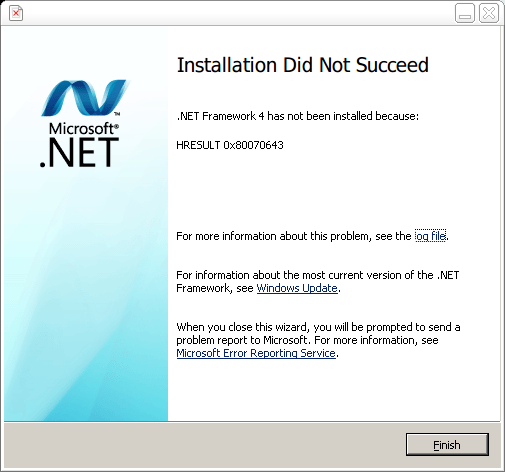 Dragon - 8 - .NET Framework Failed To Install