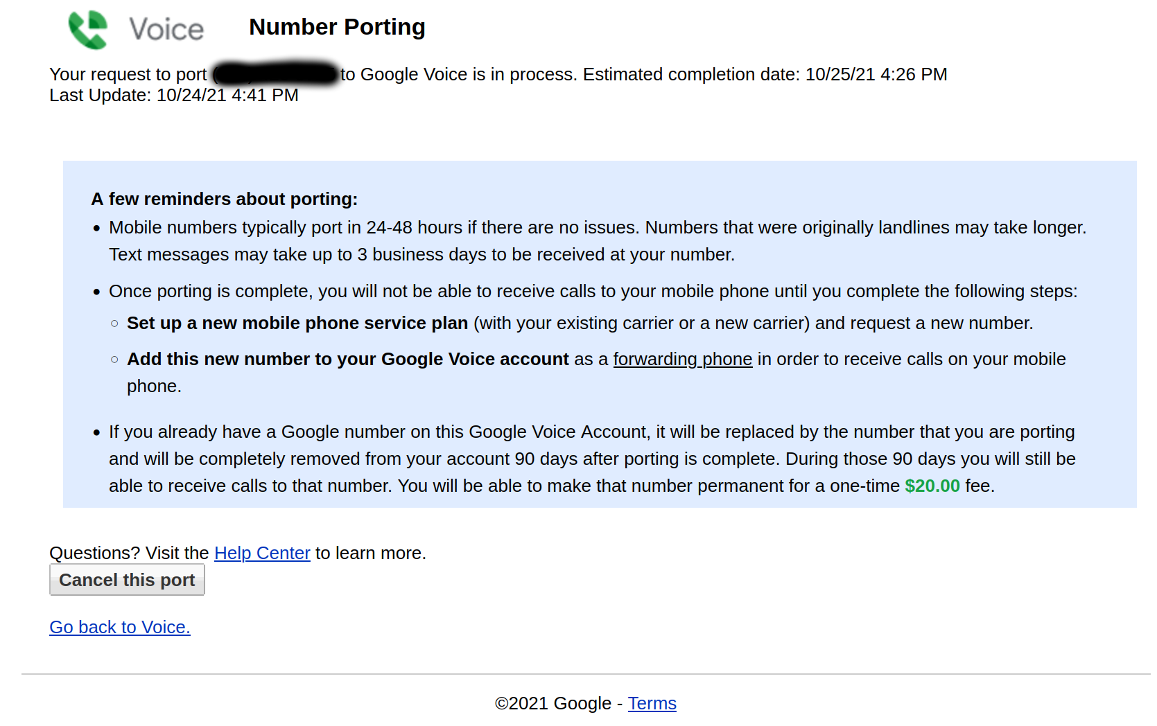 Porting A Landline Number To Google